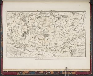 Topografische kaart van de Grote Weg van Londen naar Bath en Bristol, met het land drie mijl aan elke kant