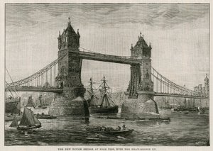 Tower Bridge bij Hoogwater, met de ophaalbrug omhoog door English School