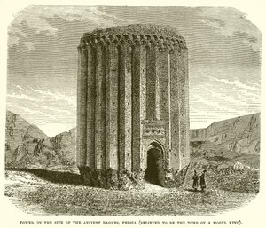 Toren op de plaats van het oude Raghes, Perzië (vermoedelijk het graf van een Mogolkoning)