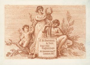 Handelskaart voor F B Daniell & Son, fijne oude gravures, Londen (gravure) door English School
