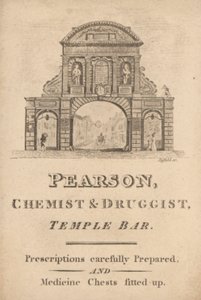 Handelskaart voor Pearson, apotheker en drogist, Temple Bar, Londen