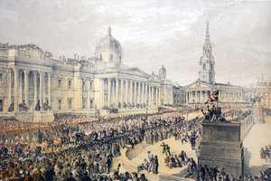 Trafalgar Square, uit A Memorial of the Marriage of Edward VII and Alexandra of Denmark, pub. 1864 door English School