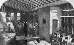 Loopwiel en eikenschuur in de stadsgevangenis van Holloway, uit 