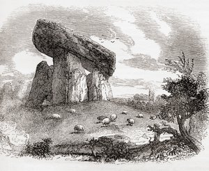 Trethevy Quoit, een megalithisch graf in Cornwall, Engeland, uit Old England: A Pictorial Museum, pub. 1847