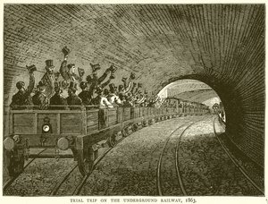 Proefrit op de ondergrondse spoorweg, 1863 door English School