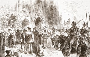Proces van Jerome: wachtend op het vonnis, illustratie uit De Geschiedenis van het Protestantisme door James Aitken Wylie, 1878 door English School