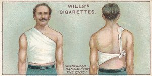 Driehoekige verband voor de borst, nr. 37 uit de Eerste Hulp-serie van Willss Cigarettes kaarten