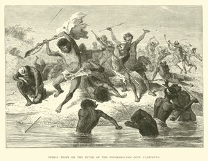 Stammengevecht op de rivier van de Ponerihouens, Nieuw-Caledonië door English School