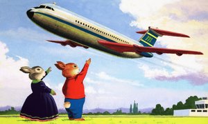 Tufty zwaait naar vliegtuigen door English School
