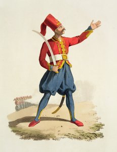 Turkse soldaat, uit Costumes of the Various Nations, Volume VII, The Military Costume of Turkey, door Thomas MacLean, gepubliceerd ca. 1800-18 door English School