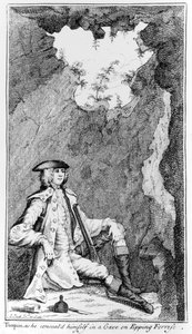 Turpin zoals hij zich verborg in een grot in Epping Forest door English School