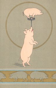 Twee antropomorfe varkens die optreden in een circus door English School