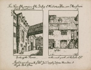 Twee uitzichten op de restanten van het paleis van de bisschop van Winchester door English School