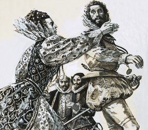 Ongeïdentificeerde scène met Elizabeth de Eerste door English School