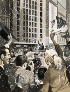 Ongeïdentificeerde ticker tape parade in Amerika door English School