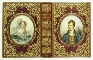 Boven- en Onderomslagen, en Rug, met Ovale Portretten van Robert Burns en Jessie Lewars door English School