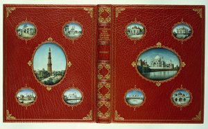 Boven- en onderomslagen, tien ovale miniaturen van moskeeën, met vergulde randen door English School