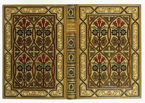 Boven- en onderomslagen, met bloemen in Art-Nouveau verstrengelde geometrische patronen, 1893 door English School