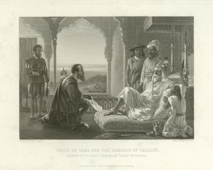 Vasco da Gama en de Zamorin van Calicut, 1498 door English School