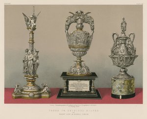 Vazen in geoxideerd zilver van de heren Hunt en Roskell, Londen (chromolitho) door English School