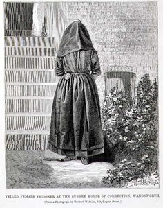 Gesluierde vrouwelijke gevangene in het Surrey House of Correction, Wandsworth, uit 