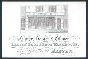 Veysey, hoedenmaker, hosier & handschoenmaker, handelskaart door English School
