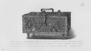 Victoria en Albert Museum: Kist, verguld koper en geëmailleerd, met de wapenschilden van Engeland, Angoulême, Valence, Graaf van Pembroke, Dreux Hertog van Bretagne, en Brabant, Engels, waarschijnlijk gemaakt voor William of Aymer de Valence, circa 1290-13