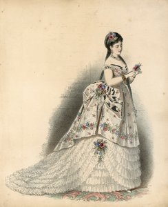 Victoriaanse modeplaat (gekleurde gravure) door English School