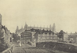 Gezicht vanaf de oude Barnes Pool-brug (gravure)