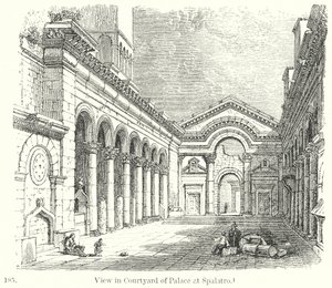 Gezicht op de binnenplaats van het paleis in Spalatro (gravure) door English School