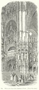 Gezicht in het koor van de kathedraal van Toledo (gravure) door English School