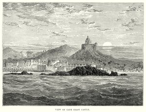 Gezicht op Cape Coast Castle (gravure) door English School