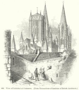 Gezicht op de kathedraal van Coutances (gravure) door English School