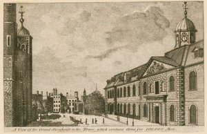 Uitzicht op het Grote Magazijn in de Tower of London met wapens voor 100.000 man