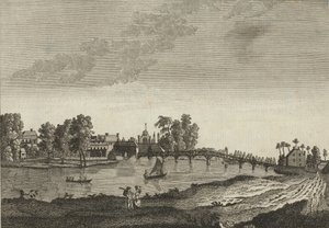 Zicht op Hampton Court vanaf de overkant van de rivier de Theems door English School
