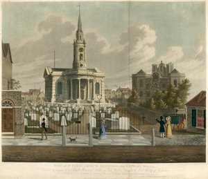Uitzicht op St Pauls Kerk, Deptford, Londen, en Pastoriehuis