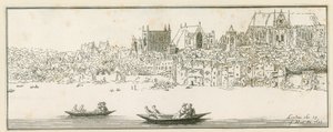 Uitzicht op Westminster Palace, Londen, op 27 maart 1652 door English School