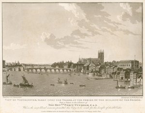Uitzicht op Westminster, tijdens de bouw van de brug door English School