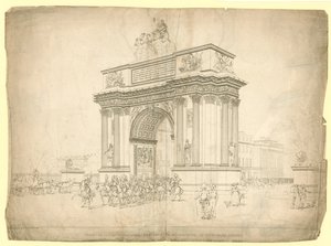 Uitzicht op een triomfboog voorgesteld om te worden opgericht bij Hyde Park Corner