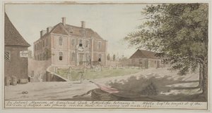 Uitzicht op een oud herenhuis bij Greenland Dock in Rotherhithe, Bermondsey, 1796 door English School