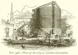 Uitzicht op de gasfabrieken van de stad Londen