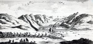 Uitzicht op de Grote Muur aan de kant waar de Ambassadeur China binnenkwam, uit 