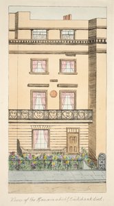 Uitzicht op het huis waarin George Cruikshank stierf, pub. c.1878 (handgekleurde gravure) door English School