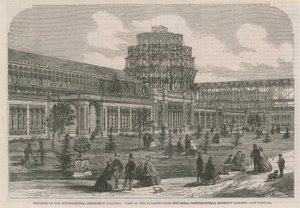 Uitzicht op het Internationale Tentoonstellingsgebouw vanuit de tuinen van de Royal Horticultural Society door English School