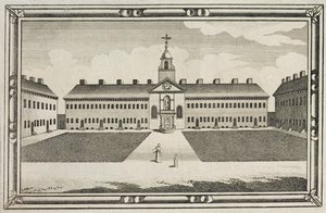 Zicht op de Almshouses van de Ironmongers Company, Kingsland Road, Hackney, c.1820 door English School