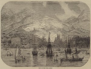 Uitzicht op de pier, Gaeta (gravure) door English School