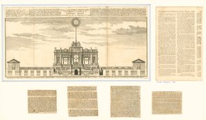 Uitzicht op het openbare vuurwerk voor de Vrede van Aken 1749