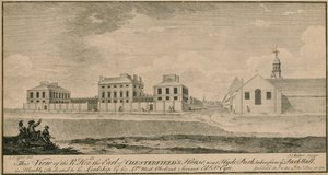 Uitzicht op het huis van de Right Hon de Graaf van Chesterfield nabij Hyde Park, genomen vanaf de Parkmuur