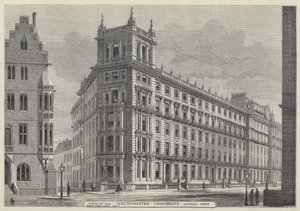 Uitzicht op de Westminster Chambers, kijkend naar het westen (gravure) door English School