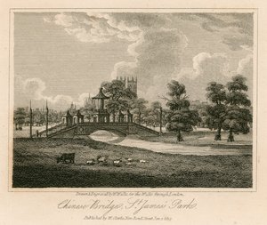 Uitzicht op de brug en Chinese pagode, St Jamess Park, Londen